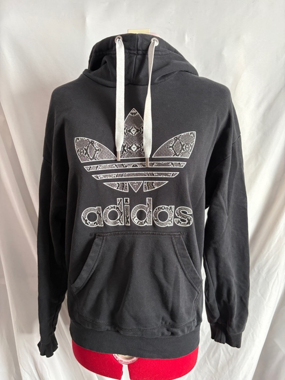 adidas Black Hoodie with White Snake-Print Trefoil SM351